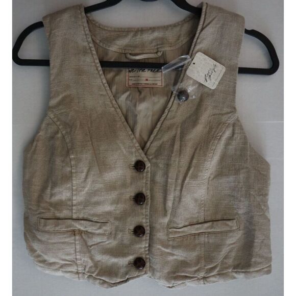 We The Free x FP OB1658551 Women's Sz M Khaki/Taupe Charley Linen Blend Vest - Picture 6 of 9